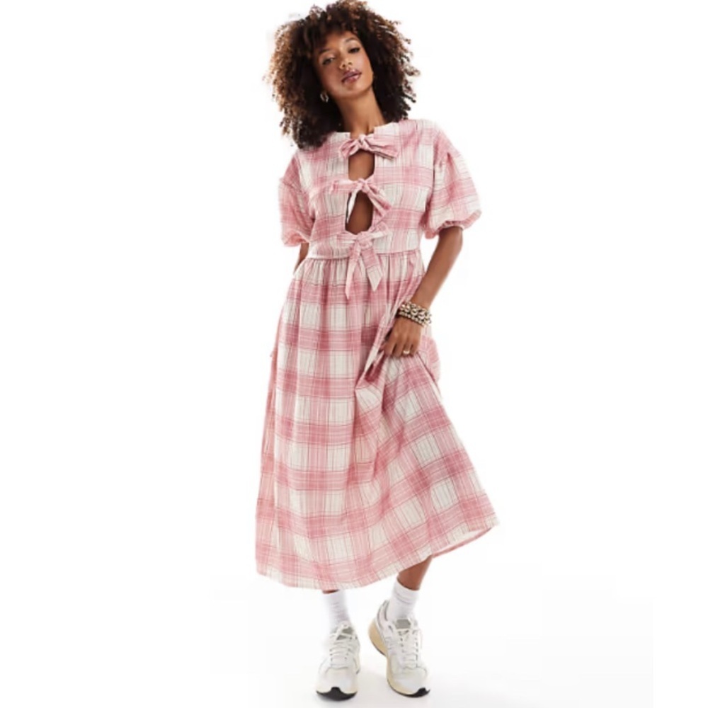 ASOS DESIGN puff sleeve tie front maxi dress